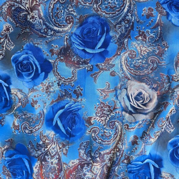 Y2K Blue Paisley Floral Midi Skirt Mesh Overlay Size L Fairy boho Elastic Waist - Picture 6 of 6